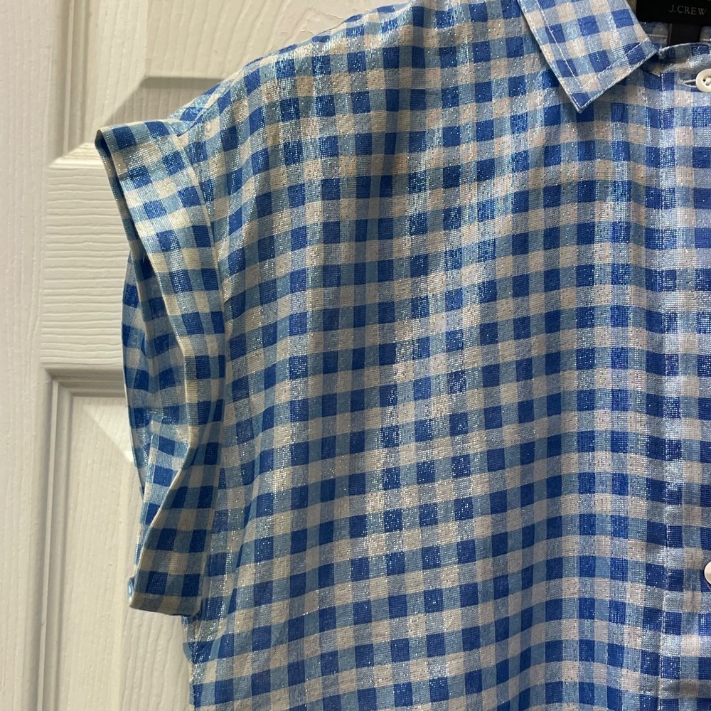 J. Crew Women's Size 6 Metallic Gingham Popover Tunic Preppy Shiny Career Corp